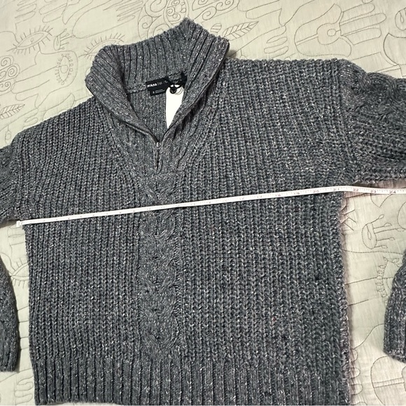 NWT Prana Laurel Creek Sweater Size S Charcoal Cable Knit Poly Silk Wool Blend - Picture 9 of 11